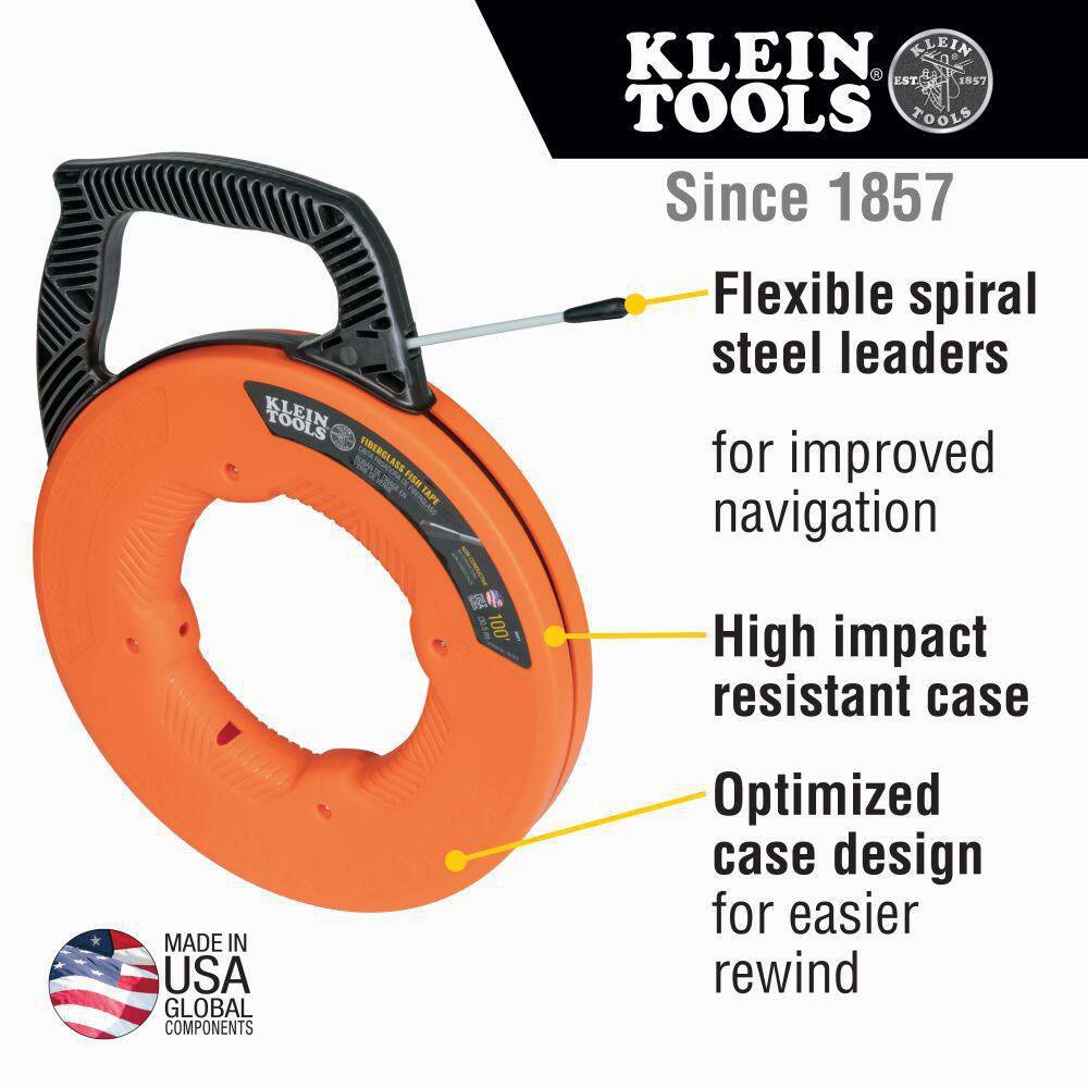 Klein Tools 100 ft. Non-Conductive Fiberglass Fish Tape (56371) 56371