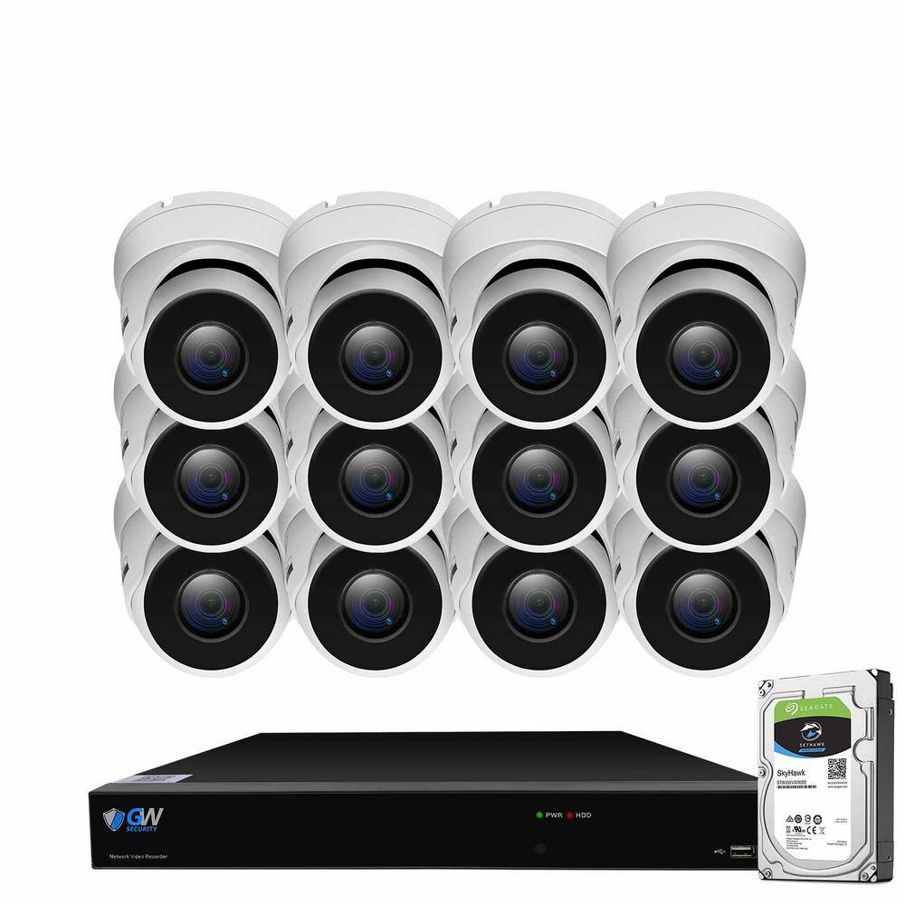 GW Security 16-Channel 8MP 4TB NVR Smart Security Camera System w 12 Wired Bullet Cameras 3.6 mm Fixed Lens Artificial Intelligence GW8536MIC12-4T