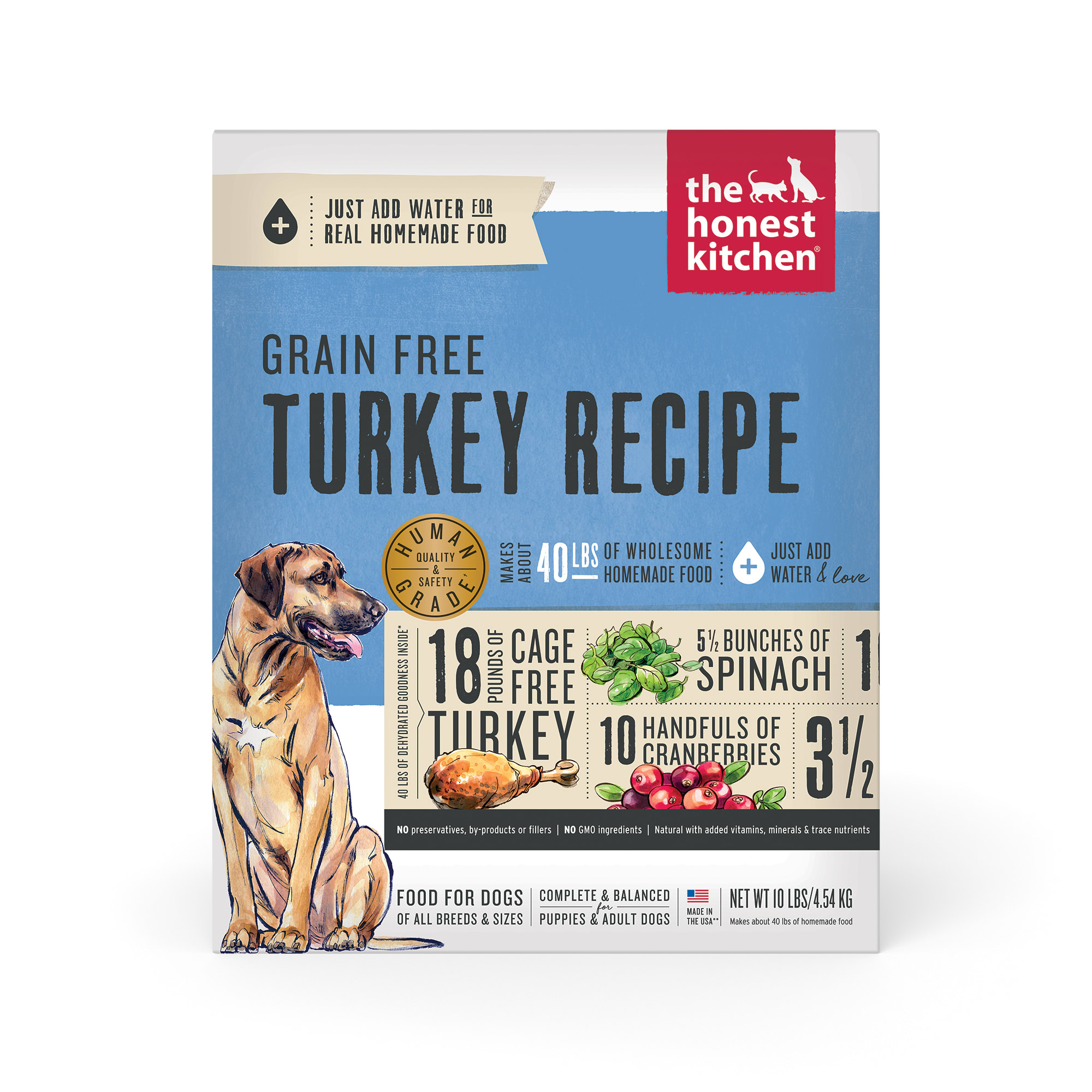 The Honest Kitchen Dehydrated Grain Free Turkey Recipe Dog Food， 10 lbs.