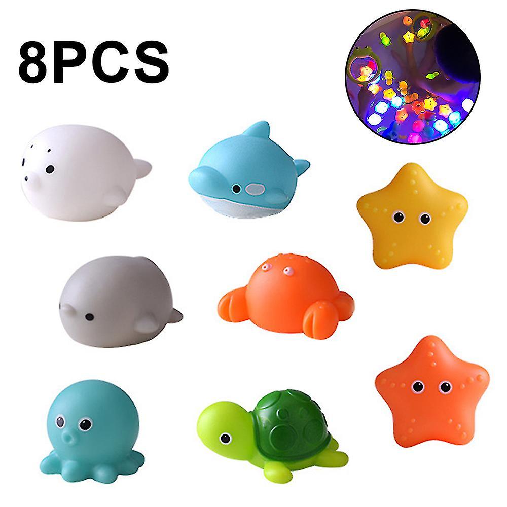 8 Pcs Light Up Floating Rubber Animal Toys Set， Flashing Color Changing Light In Water， Baby Infants Kids Toddler Child Preschool Bathtub Bathroom Sho