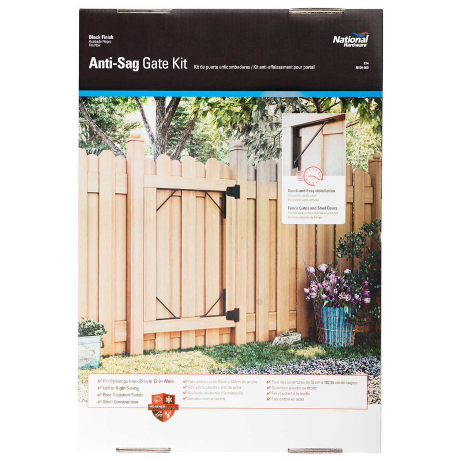 National Hardware 3.74 in. L Black Steel Anti-Sag Gate Kit 1 pk