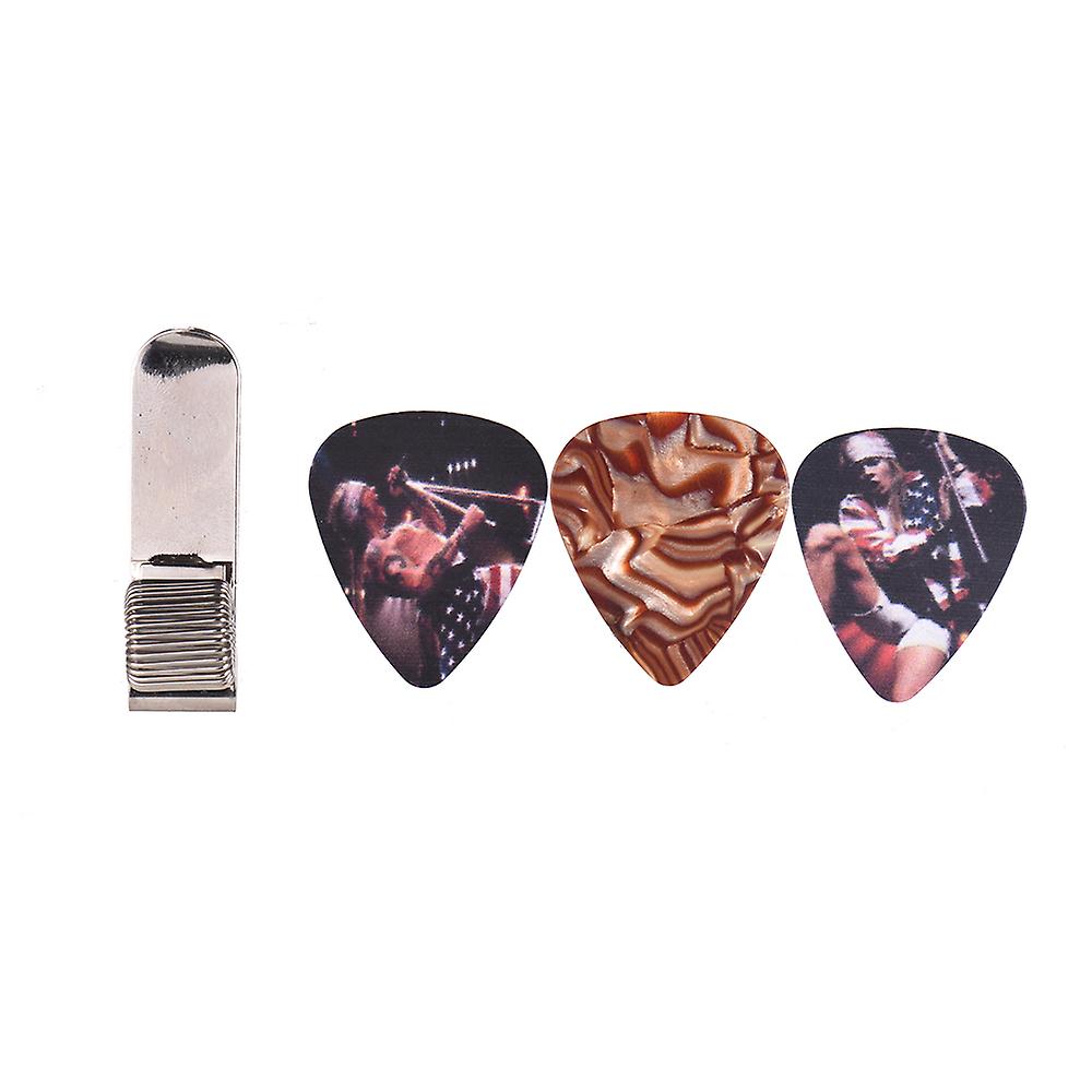 Universal Guitar Picks Holder Clip Metal With 3pcs Picks(guitar Picks Random Delivery) Silver