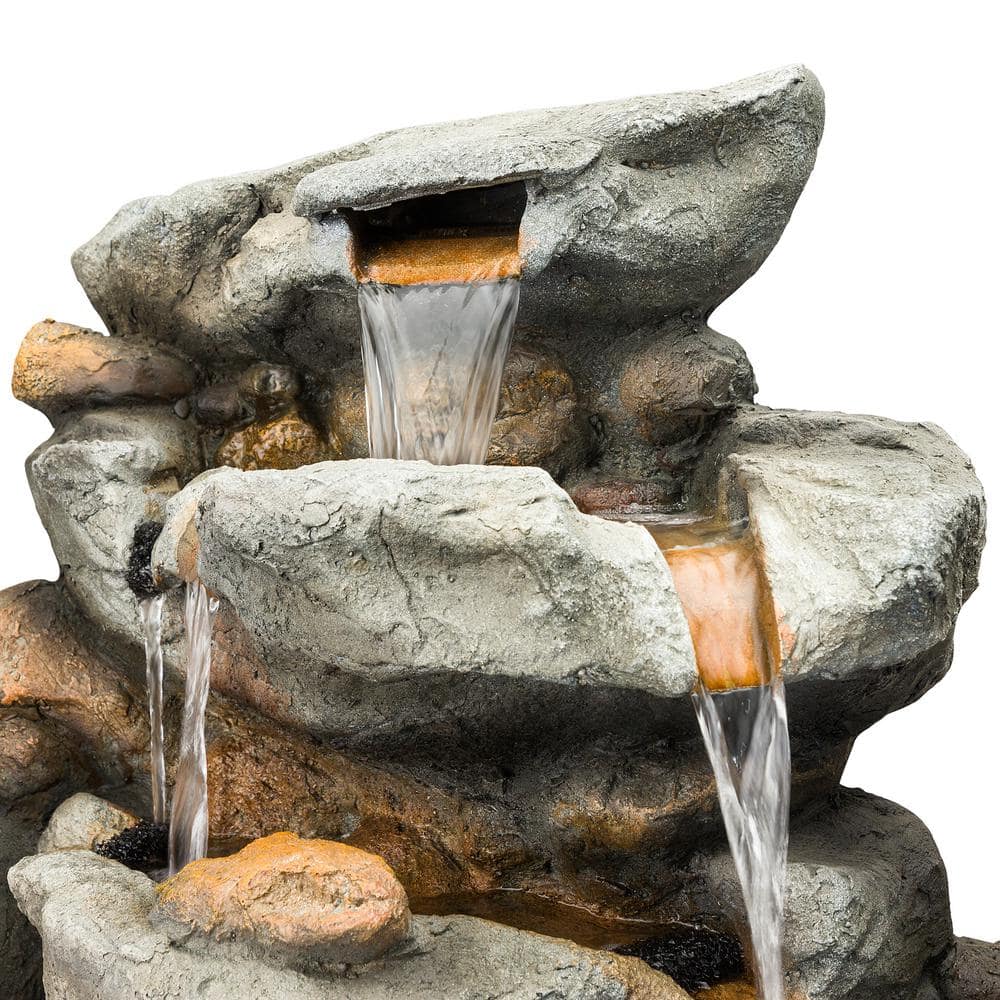 Alpine Corporation 50 in. Tall Outdoor 8-Tier Rock Waterfall Fountain with LED Lights, Grey TZL130