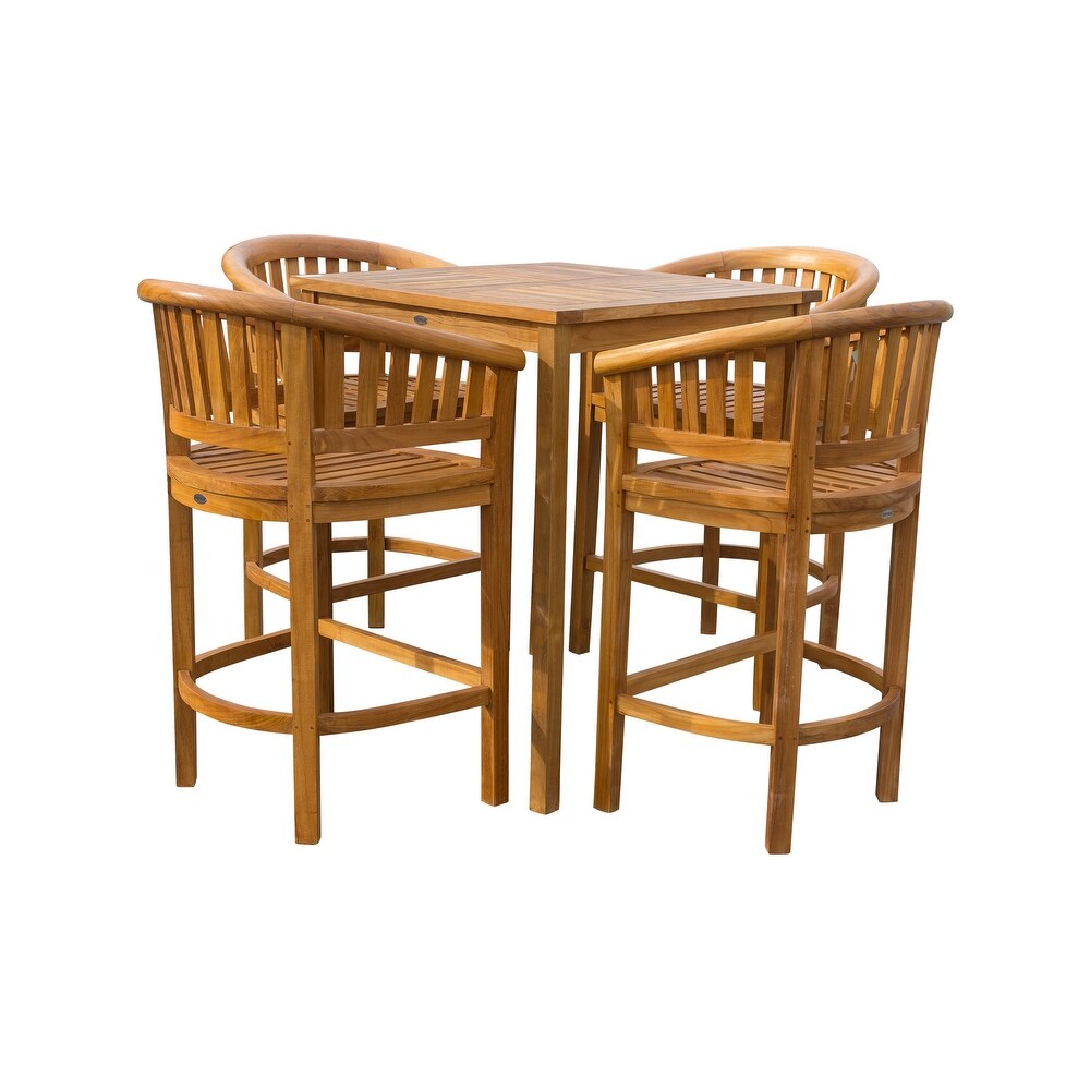 Chic Teak 5 Piece Teak Wood Peanut Patio Bistro Bar Set with 4 Bar Chairs and 35\