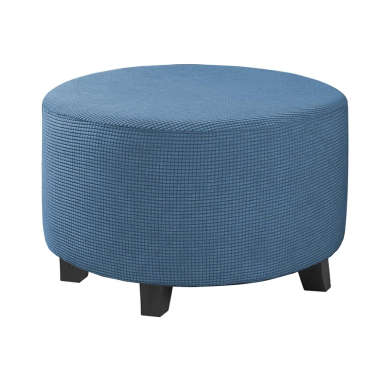 Enova Home Round Ottoman Slipcovers Footstool Protector Covers Storage Stool Ottoman Covers Stretch with Elastic Bottom (Denim Blue)