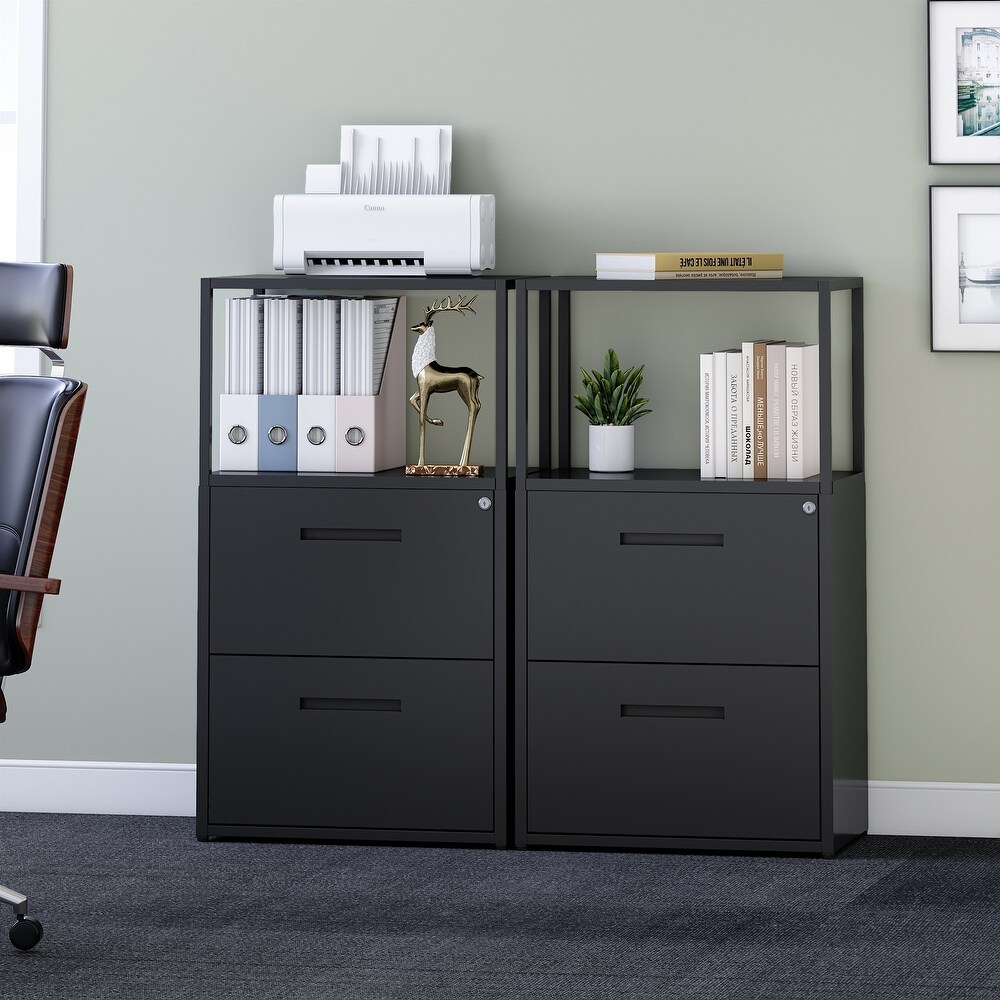 Metal Lateral File Cabinet with 2 Drawers with Shelving