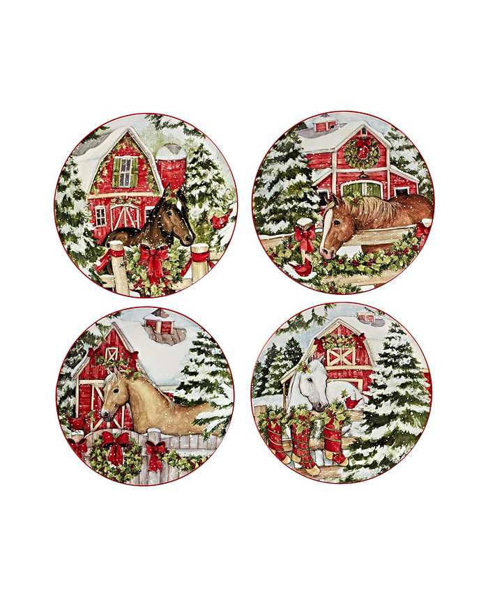 Certified International Homestead Christmas 4 Piece Dessert Plate Set