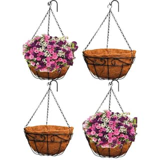 Ashman Online Large 16 in. Dia Black Metal Hanging Basket with Coco Liner (4-Pack) PlantHangBasket16Inch4Pk