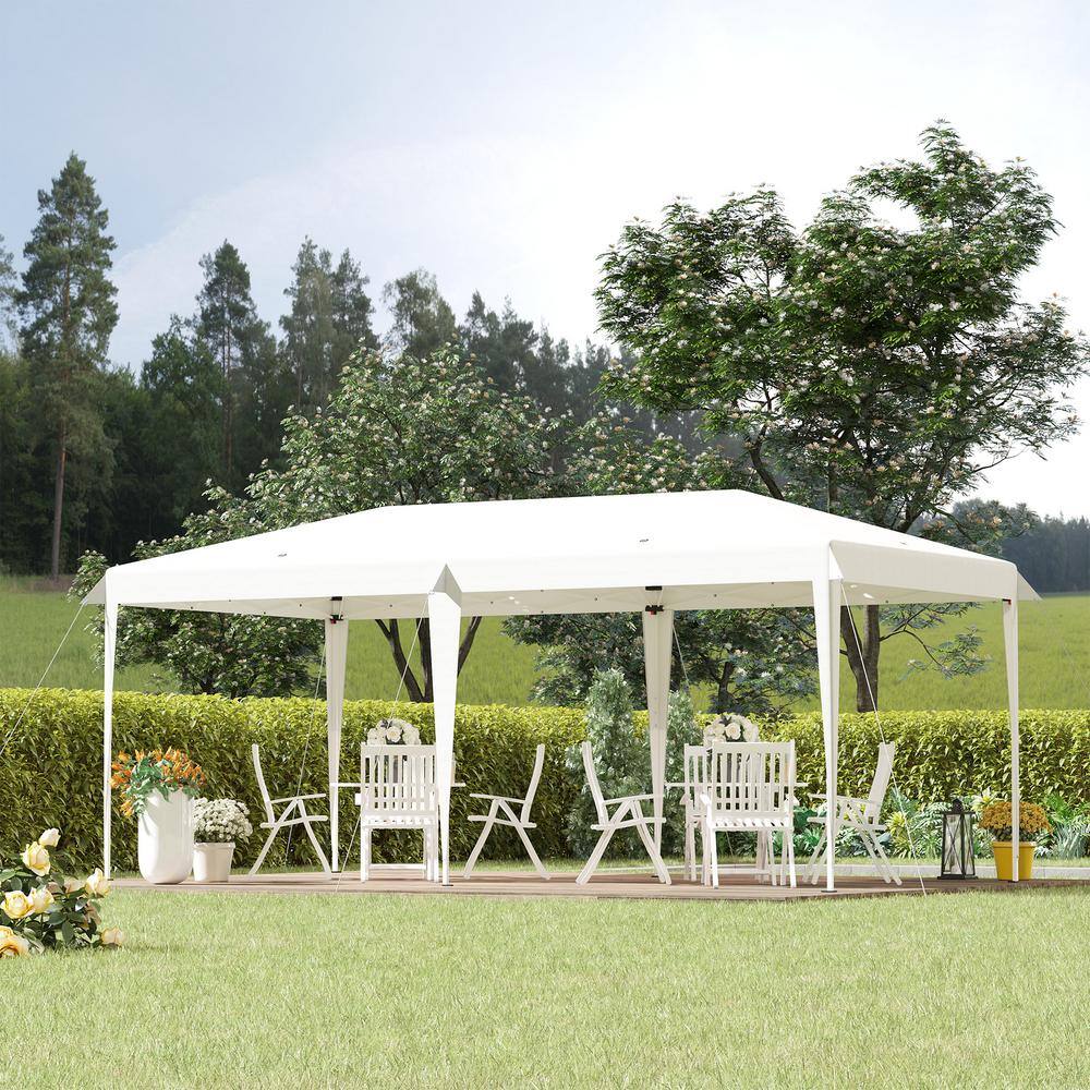 Outsunny 19 ft. x 10 ft. Heavy Duty Pop Up White Canopy with Sturdy Frame UV Fighting Roof Carry Bag for Patio Backyard 84C-118V01WT