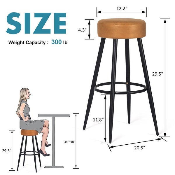 Adeco Set of 2 Bar Stools， Round Counter Height Stools with Footrest