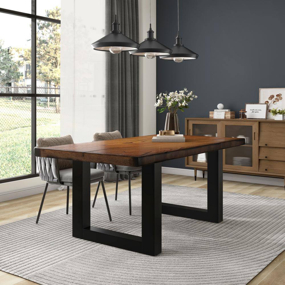 Furniture of America Verdu Rustic Tobacco Oak Wood 72 in. Trestle Dining Table With Live Edge Seats 6 IDF-3606T