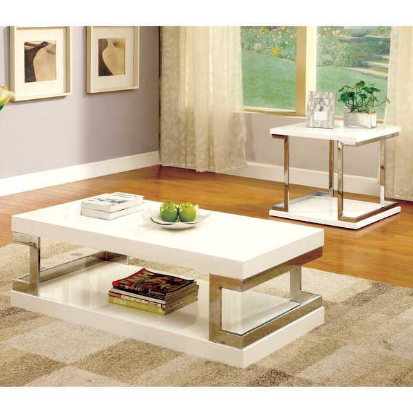 Furniture of America Wazy Modern White 24-inch Metal 1-shelf Side Table