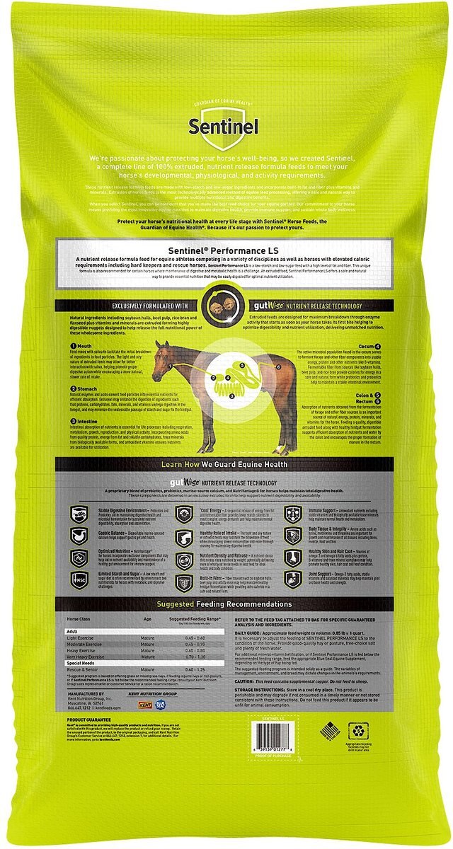 Blue Seal Sentinel Performance LS Low Sugar Low Starch High Fat Horse Feed， 50-lb bag