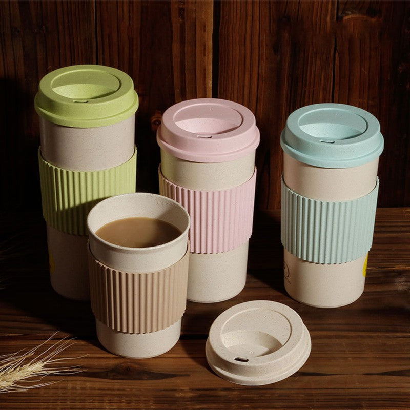 Wheat Fiber Straw Coffee Mug Double-wall Insulation Eco-friendly Coffee Cup Travel Leakproof Gift Mugs