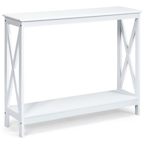 2 Tier Console Table X Design Accent Table with Storage Shelf