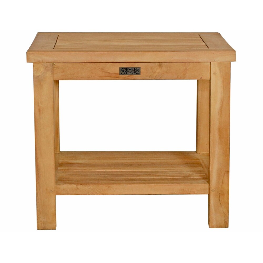 Teak Wood Panama Outdoor End Table With Shelf  Large