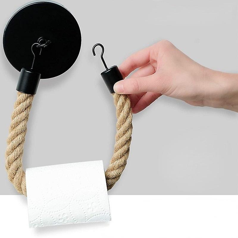 1pc Punch Free Wall Mounted Toilet Roll Paper Holder With Retro Hemp Rope Washroom Decor Bathroom Storage Accessories