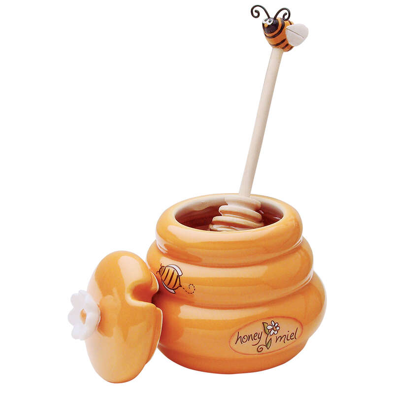 Joie Yellow Ceramic Mini Honey Pot and Dipper