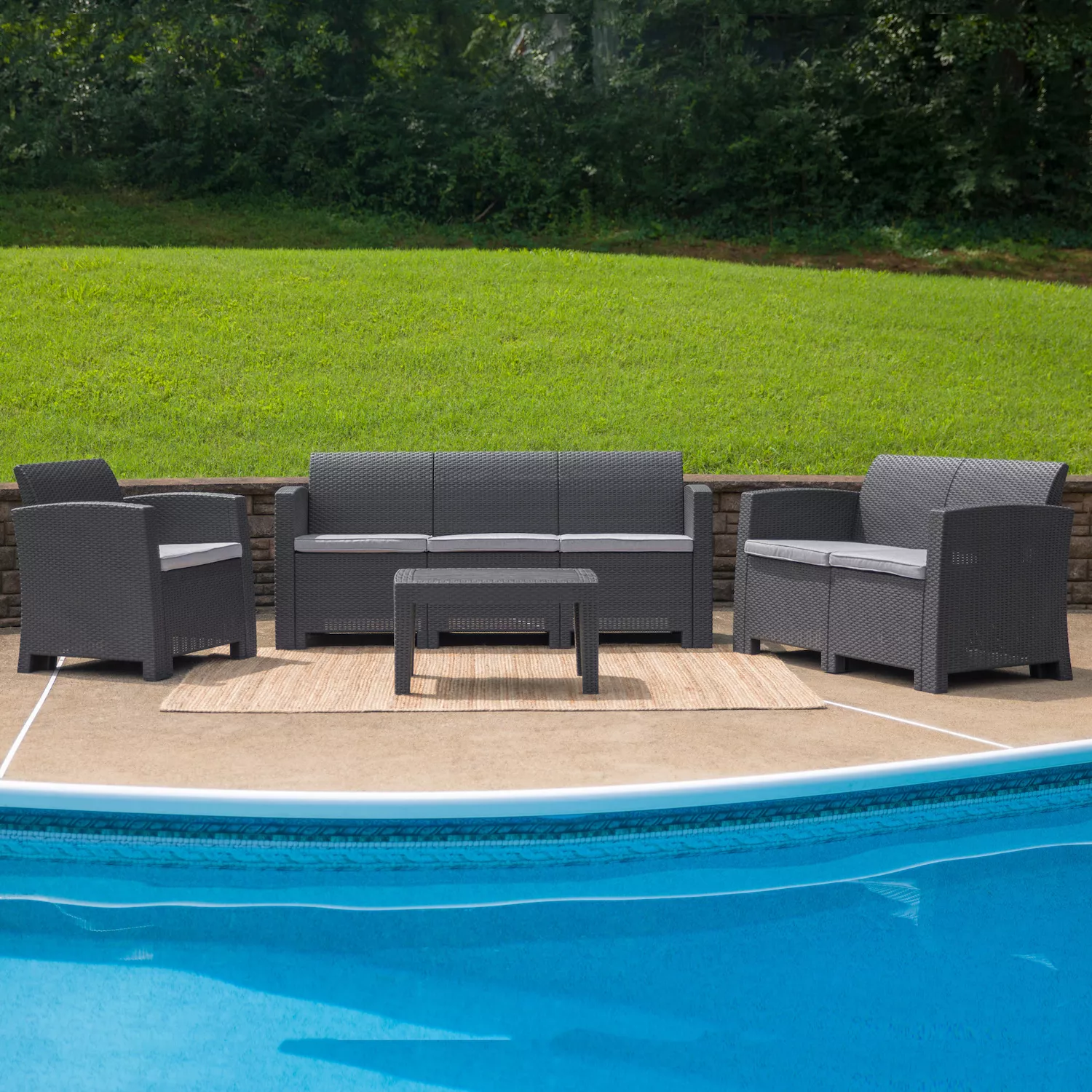 Flash Furniture Patio Couch， Loveseat， Chair and Coffee Table 4-piece Set