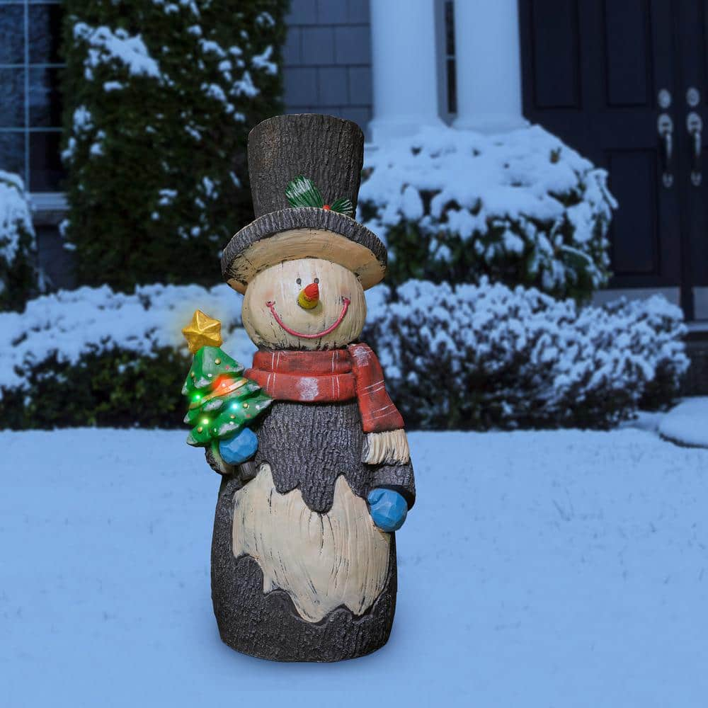 Alpine Corporation Solar Snowman Statue with Color Changing LED Lights, 48 in. Tall JFH1042SLR