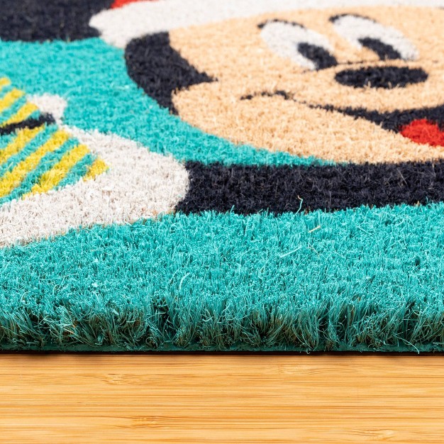 Mickey Christmas Coir Doormat Teal Blue Disney