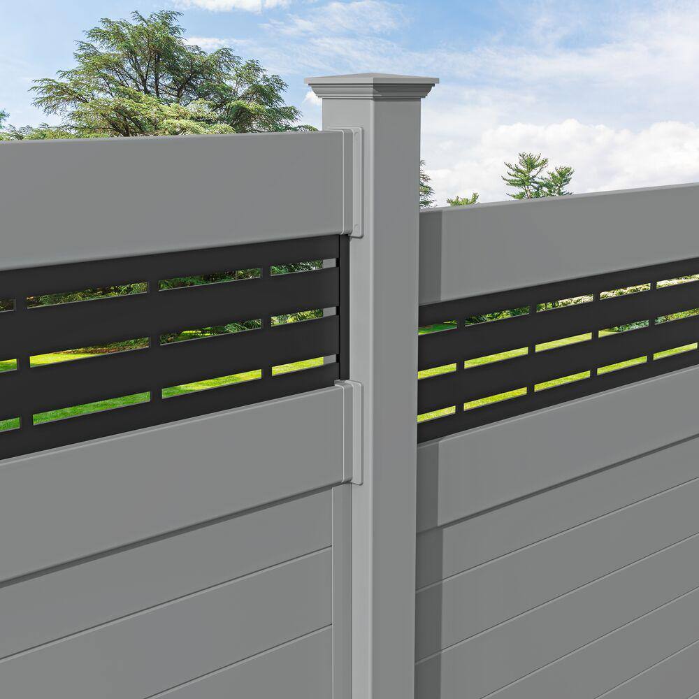 Barrette Outdoor Living 6 ft. x 6 ft. Gray Vinyl Privacy Panel Kit Horizontal Fence with Boardwalk DSP Top 73055102