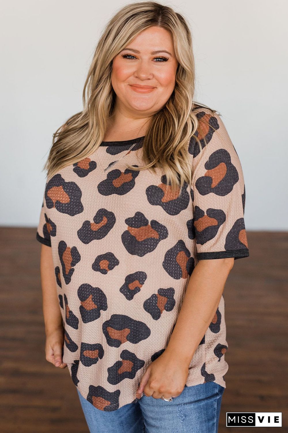 Leopard Print Waffle Plus Size Tee