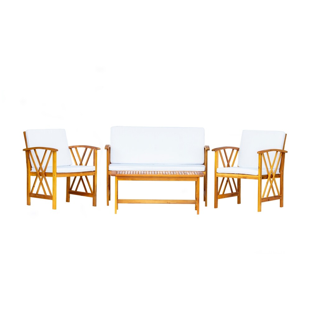 Beckton 4 Piece Outdoor Wood Patio Chat Set with Cushions