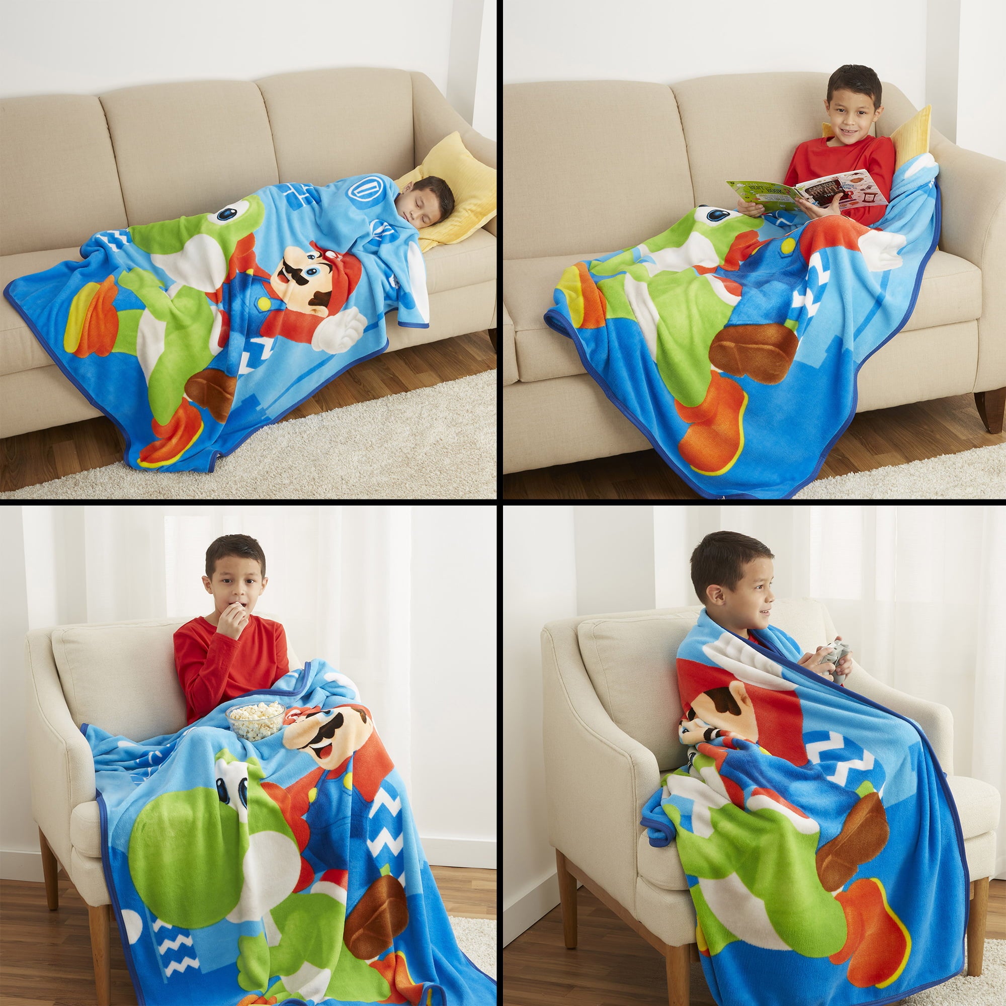 Super Mario Kids Fleece Throw Blanket， 46 x 60， Gaming Bedding， Blue， 