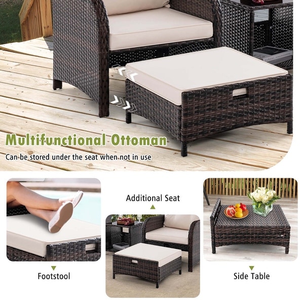 Costway 5 PCS Patio Conversation Set with 2 Chairs 2 Ottomans and 1