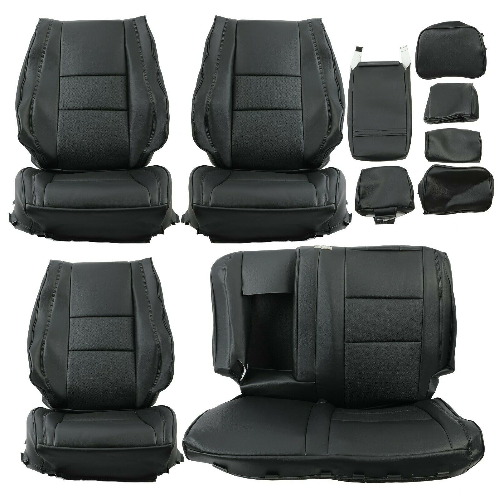 Kojem Faux Leather Seat Cover Sets Compatible with 2011-2019 Jeep Grand Cherokee Front and Rear Car Seat Protectors Black 12 13 14 15 16 17 18