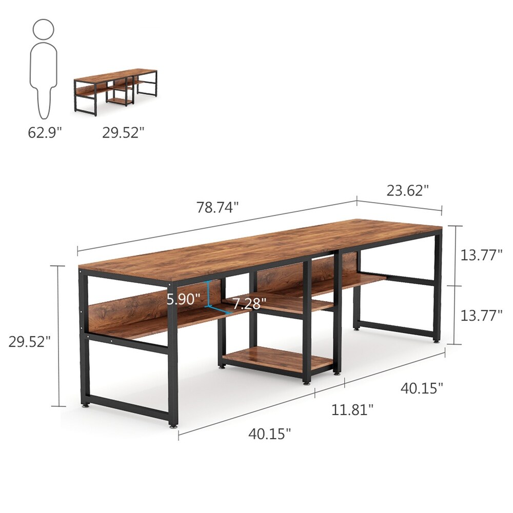 Two Person Desk with Bookshelf  Double Office Desk