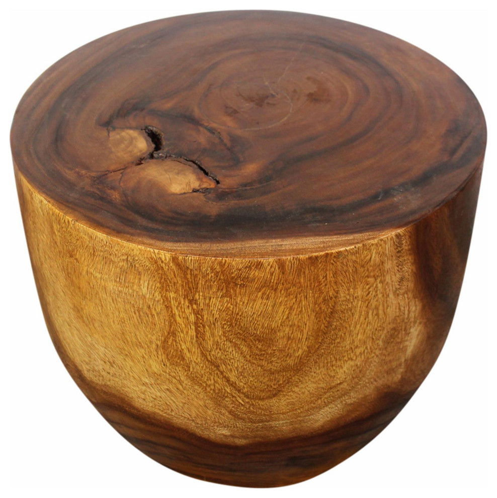 Rustic Side Table  Drum Shaped Design With Natural Grain Pattern  Walnut Oil   Rustic   Side Tables And End Tables   by Decor Love  Houzz