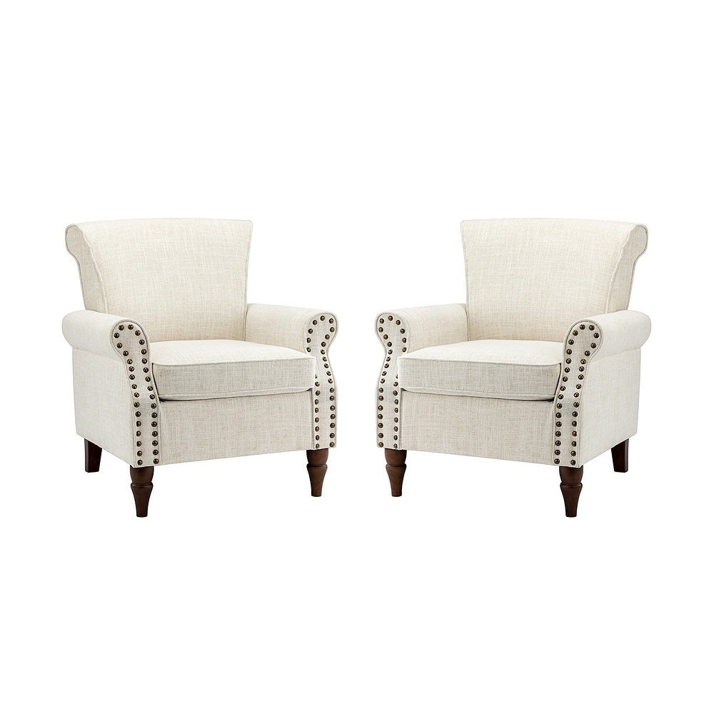 Nyctelius Classic Upholstered Wingback Accent chair with Wooden Legs and Nailhead Trim Set of 2 by HULALA HOME