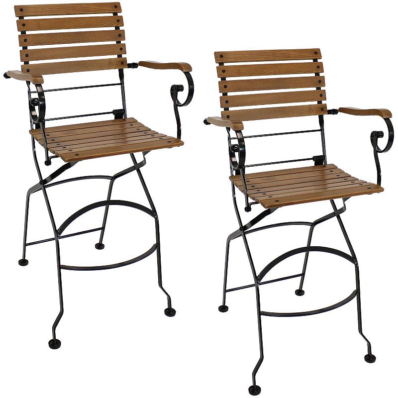 Sunnydaze Deluxe European Chestnut Folding Bistro Bar Chair with Arms - Set of 2