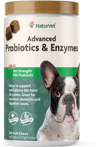 NaturVet Advanced Probiotics and Enzymes Plus Vet Strength PB6 Probiotic Soft Chews Digestive Supplement for Dogs