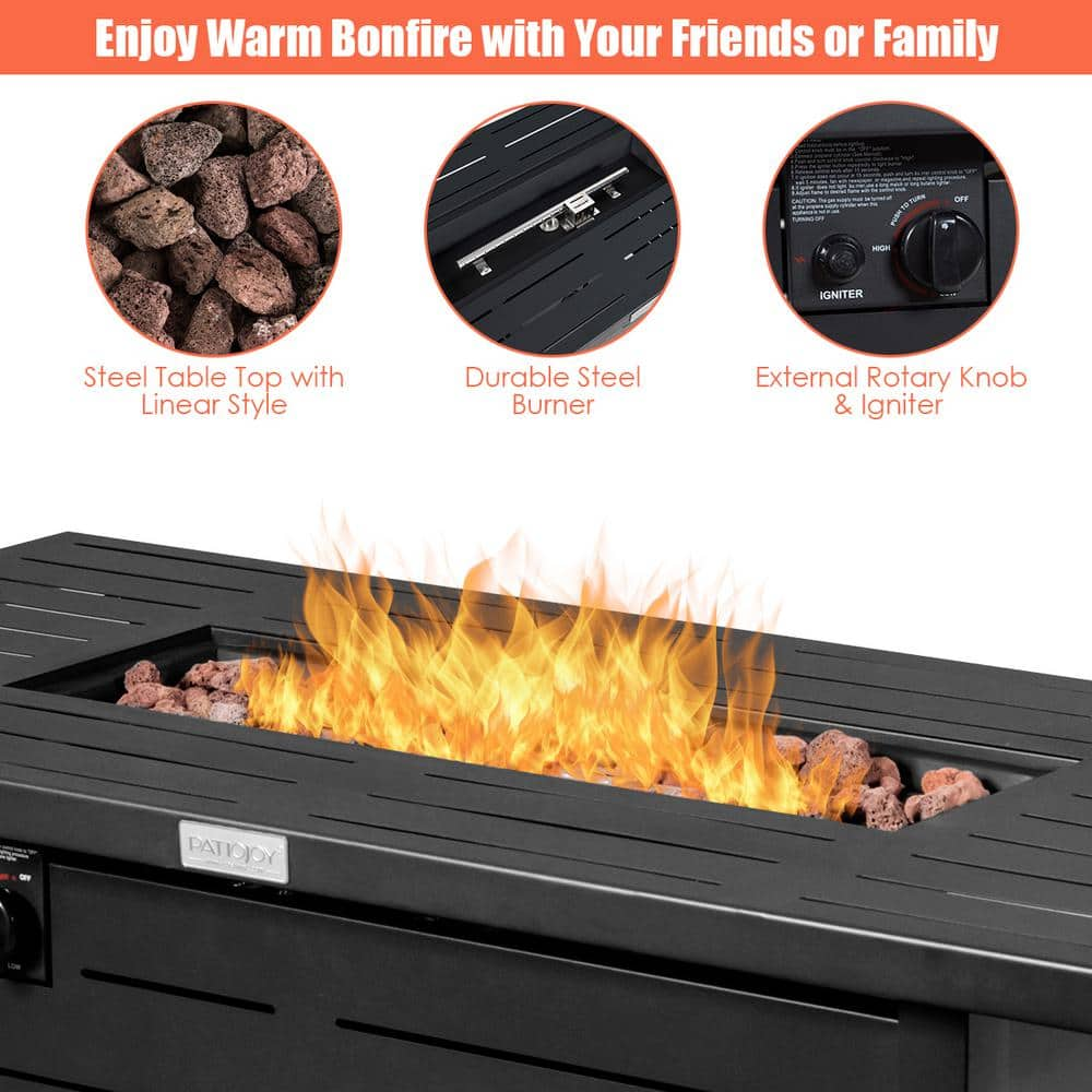 Costway 42 in. x 25 in. Rectangular Metal Propane Gas Fire Pit 60，000 Btu Heater Outdoor Table with Cover OP70370