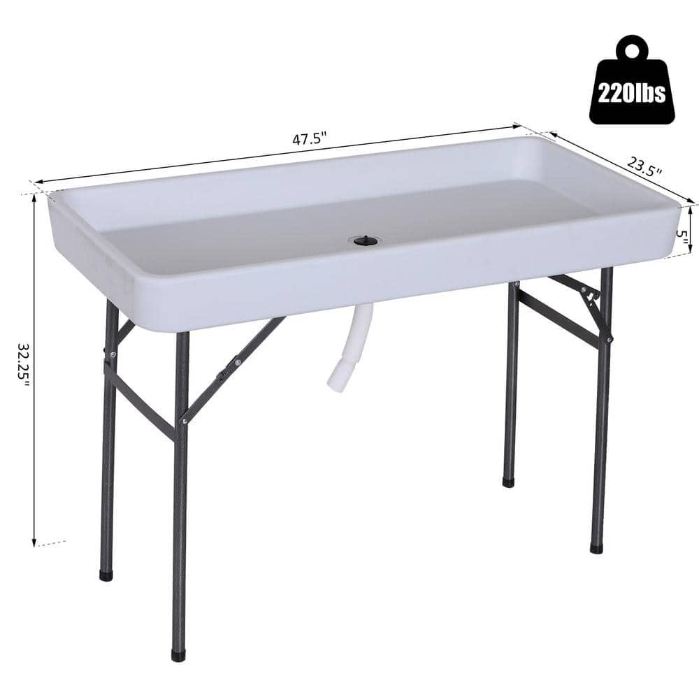 Outsunny 4 ft Portable Folding Fish Fillet Cleaning Patio Dining Table with Sink and Water Drainage