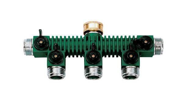 Orbit 5-Port Metal Outdoor Garden Hose Faucet Manifold Splitter and Valves， 62019N