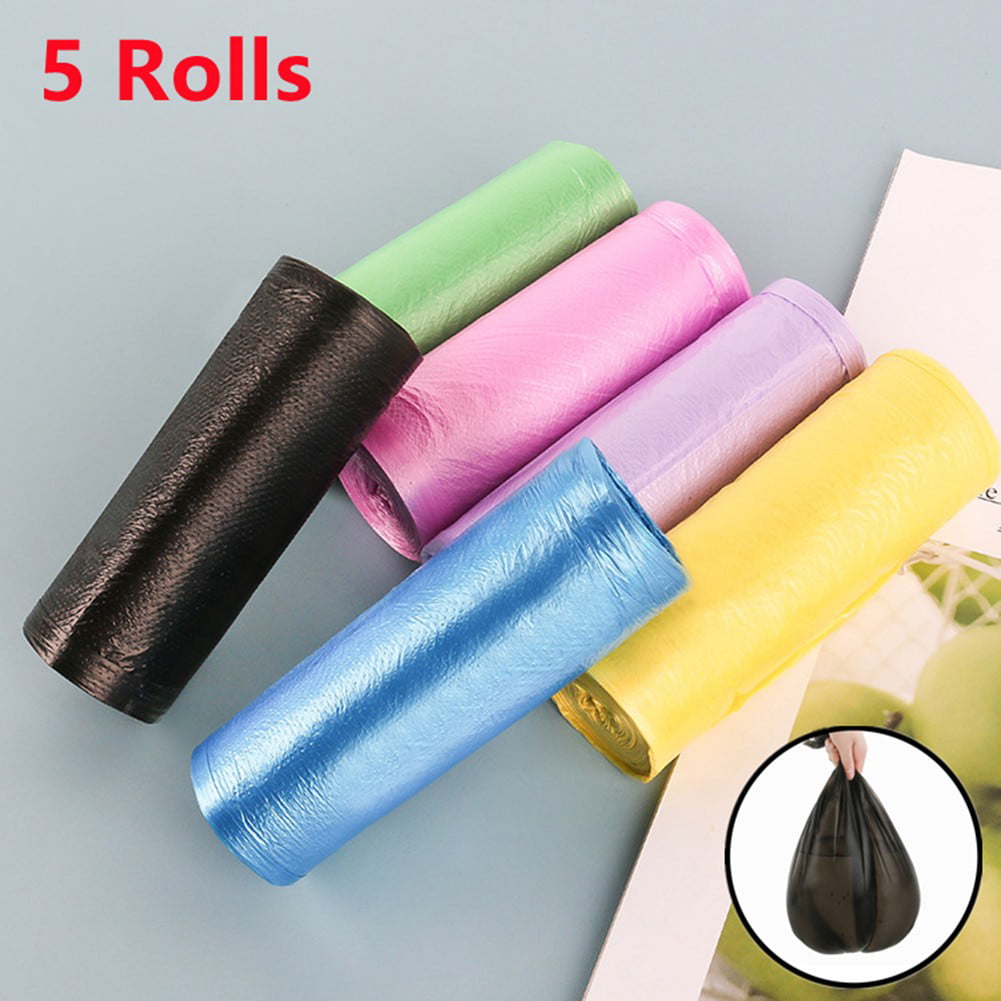 Sufanic 5 Rolls 75Pcs Trash Bags Biodegradable,Recycling & Degradable Garbage Bags for Kitchen Bathroom Office Camping,Black