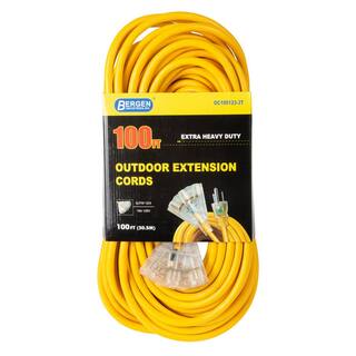 Bergen Industries 100 ft. 123 SJTW 15 Amp125-Volt Outdoor Triple Tap Extension Cord Yellow OC1001233T