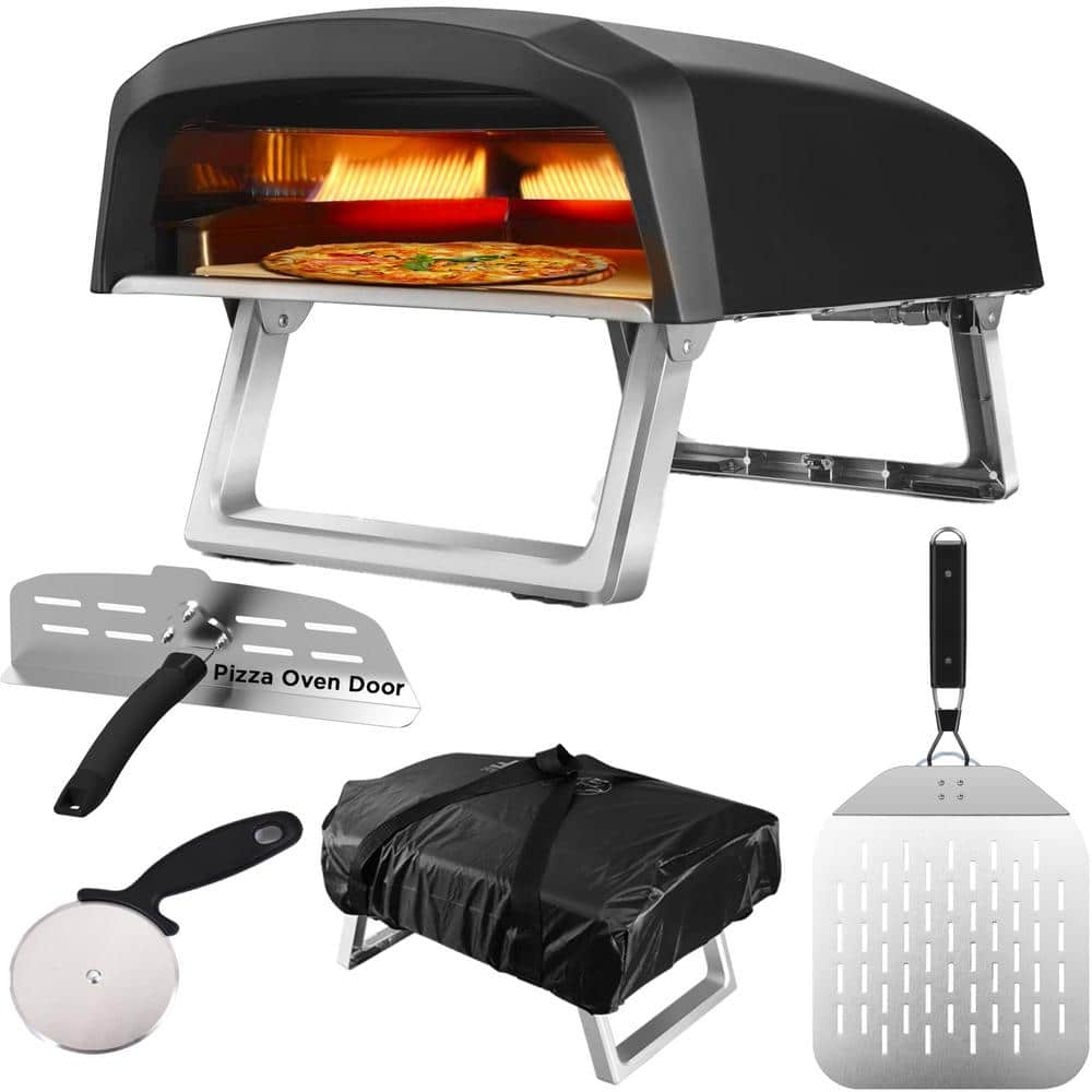 Commercial CHEF Portable Propane Gas Outdoor Pizza Oven with Baffle Door, Peel, Stone, Cutter, and Carry Cover (L-Shaped Burner) CHGSPZOV