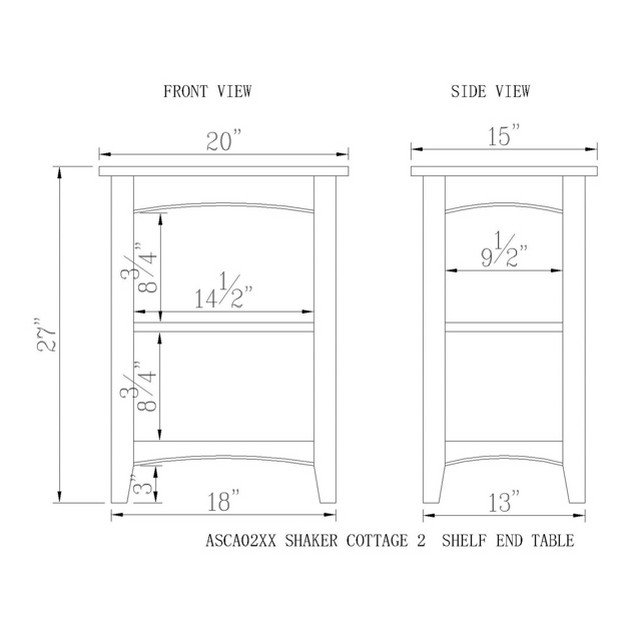 Shaker Cottage Wood 2 Shelf End Table Alaterre Furniture