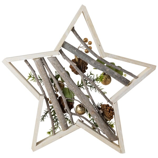 Pinecones and Berries Star Shaped Wooden Christmas Decoration