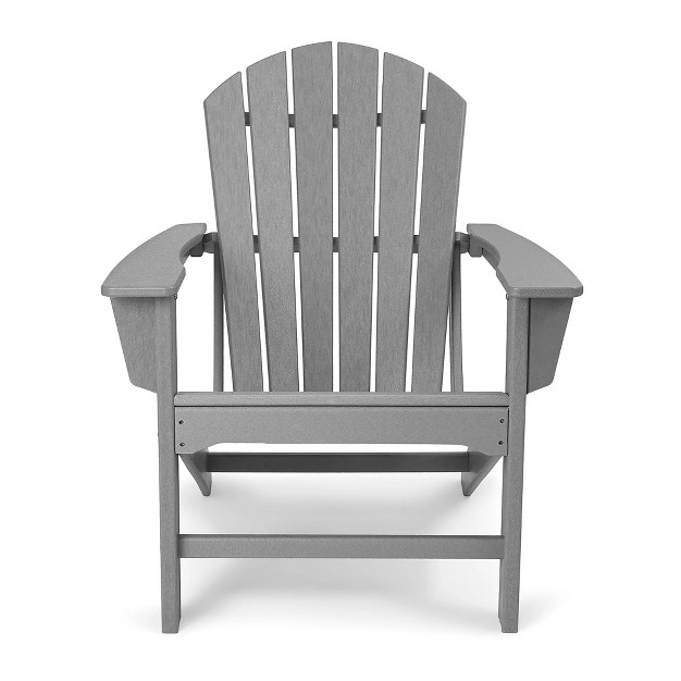 Edyo Living Hdpe Plastic Resin Heavy Duty Durable All Weather Outdoor Patio Lawn Adirondack Chair Furniture With Comfortable Contoured Seat Gray