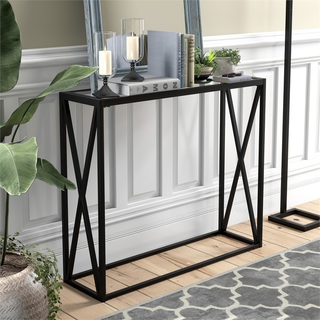 Metal Geometric Glass Top Console Table In Black Henn amp hart