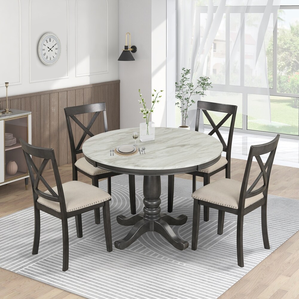 Solid Wood 5 Piece Dining Table and Chairs Set   Kitchen Room Table with 4 Chairs  Seats 4 Persons