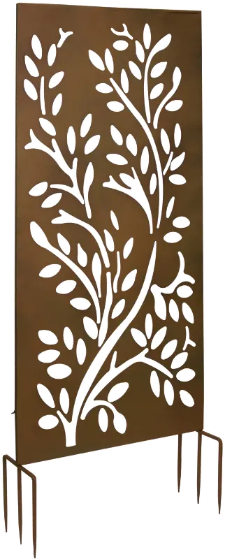 Metal 66 Inch Bronze Leaf Motif Garden Privacy Screen