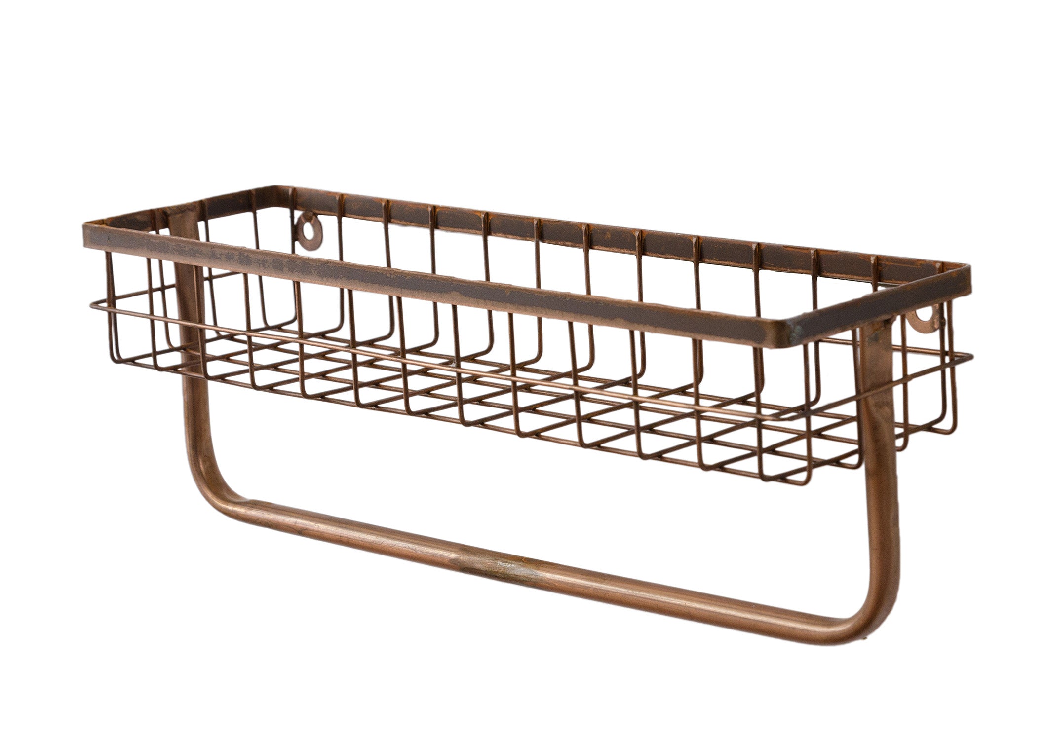 Audreys Copper Finished Single Tier Metal Wire Wall Shelf with Towel Holder