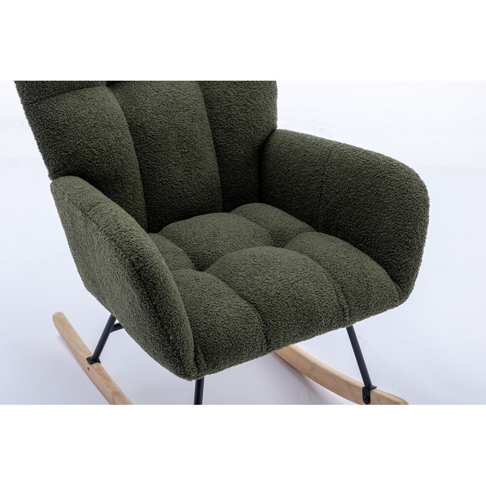 Soft Velvet Rocking Chair  Comfy Wingback Glider Rocker  Dark Green